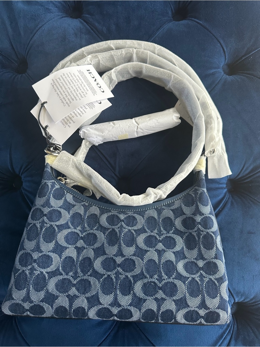 Coach Navy Signature Jacquard Chain Shoulder Bag - Picture 9 of 9